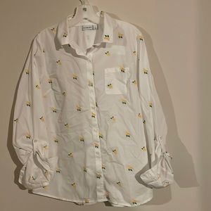 Kim Rogers Embroidered Lemon Print Button Down Shirt Size Large